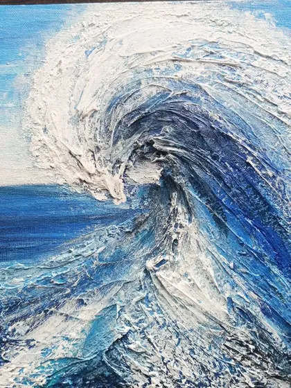 This is an example of what you can create in my texture painting class. Using texture paste and a palette knife, I built this dynamic ocean wave to show how you can bring movement and life to a canvas.