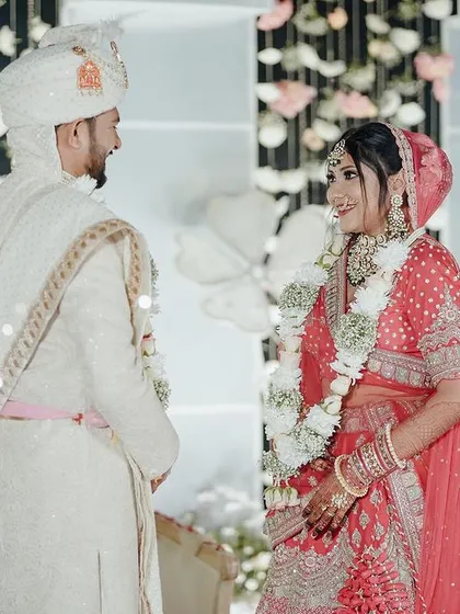 The first look between the bride and groom at the mandap. We create a setting that makes this magical moment of seeing each other for the first time even more special.