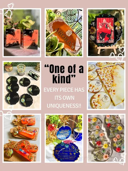 Every piece I make is one-of-a-kind. This collage highlights the uniqueness of my work, from nameplates to pooja decor.
