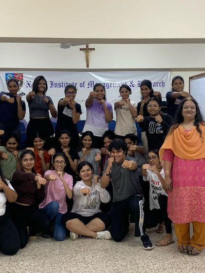 First-year MBA students from XIMR Mumbai after their Combat Mindset and Self-Defense workshop. We teach future business leaders how to manage threats and remain agile under pressure.