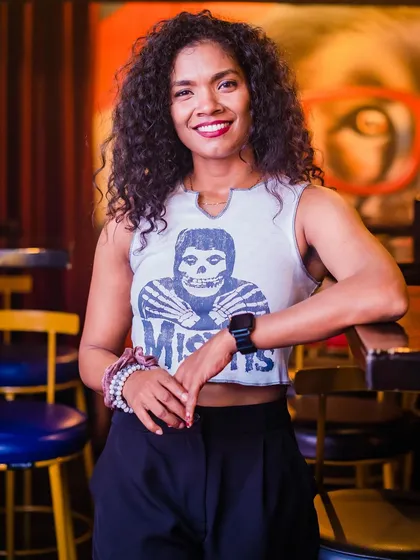 A guest showing off her Misfits t-shirt.