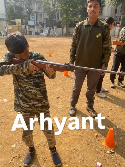Arhyant looking like a pro as he lines up his shot during the rifle training portion of the camp.