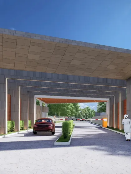 The entrance gate for the 'Westend Luxe' township in Meerut. This design establishes a strong sense of arrival and security, reflecting the modern and upscale character of the entire community project.
