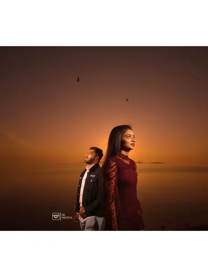 Using the last light of the day to create a dramatic, artistic portrait. The orange glow of the sunset creates a warm and intimate mood for this couple's photo.