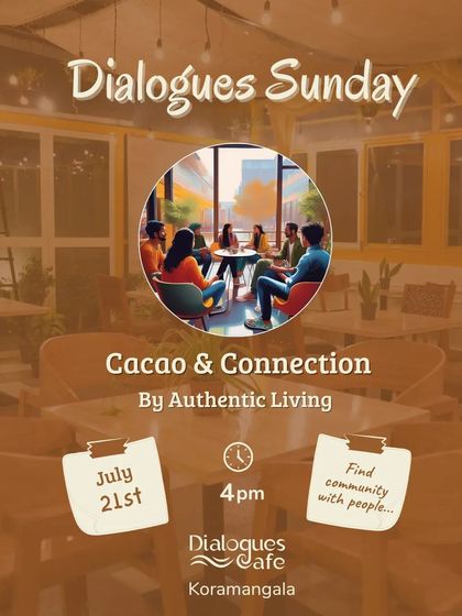 A flyer for our "Cacao & Connection" workshop, a soulful experience using ceremonial cacao and guided meditation to foster community and inner harmony.