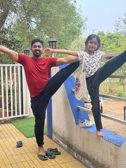 A fun moment with a young yogi at our retreat. Yoga is for everyone, and it's a joy to share the practice across generations.