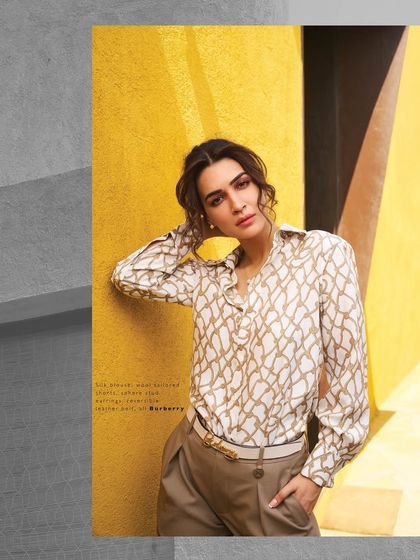 Another stunning shot from the Grazia India photoshoot with Kriti Sanon. The play of light and shadow on our textured walls adds depth and drama to the image.