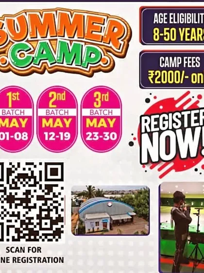 Here are the details for our upcoming Summer Camp. We offer structured batches for beginners aged 8 to 50, providing a perfect entry into air rifle and air pistol shooting.