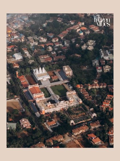 A drone's eye view of the temple complex where the wedding took place. This provides a unique perspective and establishes the grandeur of the location.