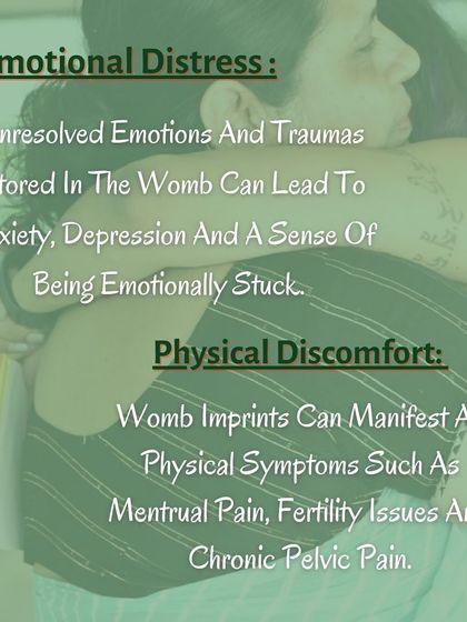 Emotional distress and physical discomfort are often signs that our womb is holding unresolved trauma. This image highlights how these imprints can manifest, and how our healing circles provide a safe space to address and release them through connection and support.