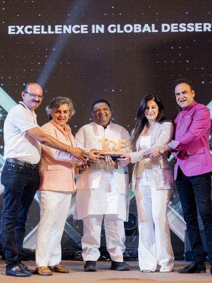 Our team accepting the Gold award for 'Excellence in Global Dessert' at The Gourmet Fest. This win celebrates our innovation in bringing international dessert concepts to the Indian market.