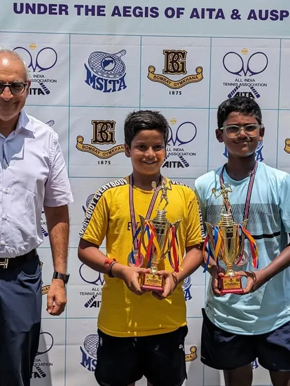 Abhinav Sharma with his partner after their U-12 All India Championship Series Doubles Runners-up finish at Bombay Gymkhana.