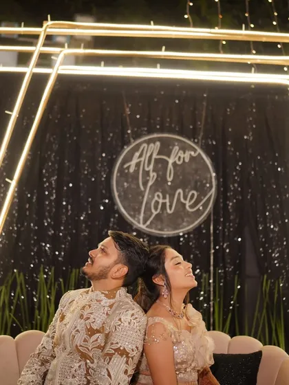 "All for Love." This neon sign at their Sangeet photo booth perfectly captured the theme of the night. We create personalized touches like these for every event.