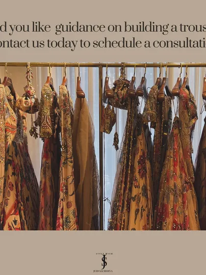 A rack of possibilities. Building a trousseau is an exciting process, and we're here to guide you. If you need help building a wardrobe that works for you, let's schedule a consultation.