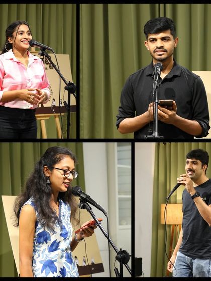 A diverse group of performers, from singers to poets, at our popular "Arali Katte" event.