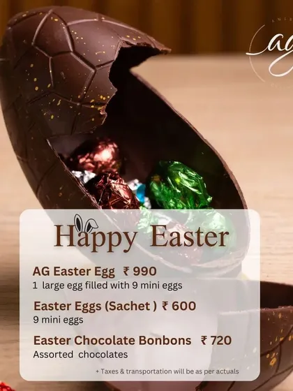 My Easter menu includes a large chocolate egg filled with mini eggs, as well as sachets of mini eggs and assorted chocolate bonbons.