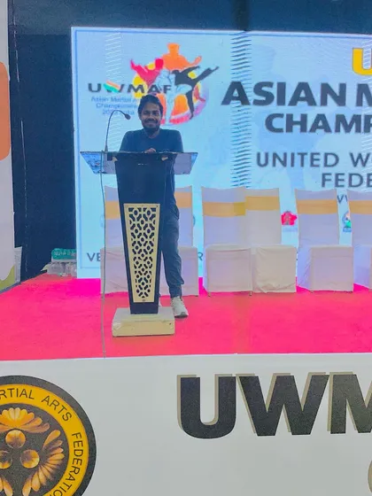 On stage at the Asian Martial Arts Championship. A great platform for martial artists.
