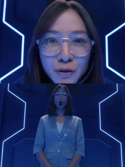 A close-up of one of the actors from the Nerolac ad. The makeup is minimal and sharp, fitting the futuristic lab setting.