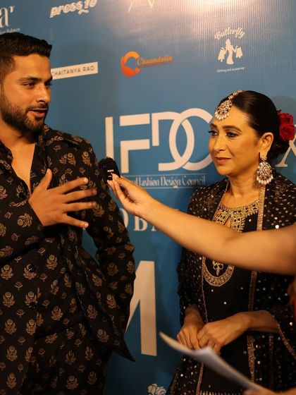 A glimpse of the red carpet action at Global India Couture Week, with celebrities like Karisma Kapoor being interviewed. Our students get to be part of these high-profile events.