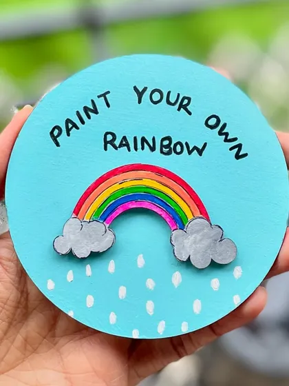 'Paint your own rainbow'. A cheerful, hand-painted magnet to brighten up a gloomy, rainy day.