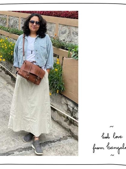 Our patron Smitha from Bangalore looking effortlessly cool with her Bob satchel in Honey Almond leather. A timeless, unisex design.