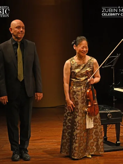 The Zubin Mehta Celebrity Concert series brings world-class artists to Mumbai. Here, violinist Midori and pianist Özgür Aydın take a bow after their spectacular performance, an event that inspires both our students and the city's music lovers.