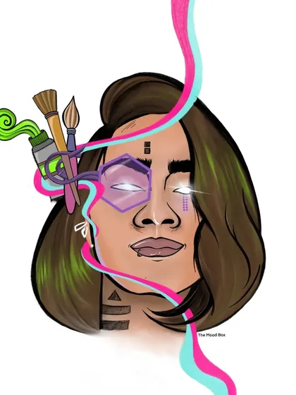 Exploring different styles is what keeps my work fresh. This is a futuristic self-portrait I created, playing with cyberpunk aesthetics, glowing elements, and geometric shapes to create something totally unique.