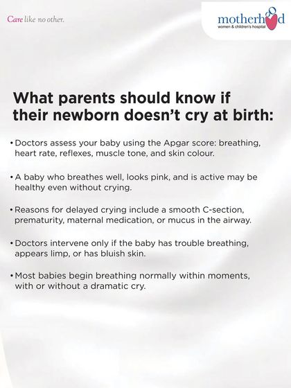 What if your newborn doesn't cry at birth? This is a common worry, but often not a cause for alarm. A smooth C-section, prematurity, or mucus in the airway can delay crying. Our doctors assess breathing, skin color, and muscle tone to determine if any intervention is needed.