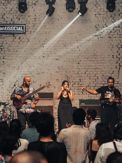 The energy of a packed house is everything! This was at our International Jazz Day celebration at antiSOCIAL. You can see us connecting with the crowd, which is what live music is all about. We know how to get a room moving.