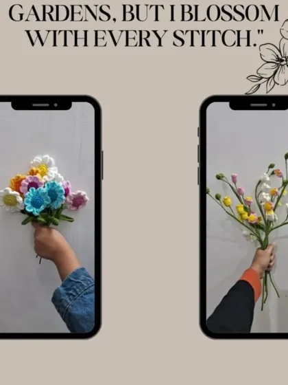 "I don't need gardens, but I blossom with every stitch." A look at our beautiful, ever-blooming crochet flower bouquets, held as a symbol of everlasting affection.