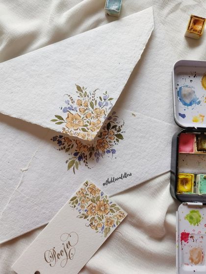 Another envelope and tag set from the gratitude collection, this time with warm yellow and lavender florals, paired with my watercolor palette.