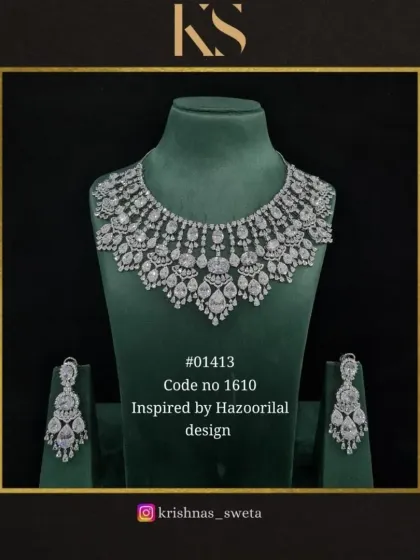 The all-white diamond version of the Hazoorilal-inspired set. This is the ultimate in glamour and sparkle, a true show-stopper for any occasion.