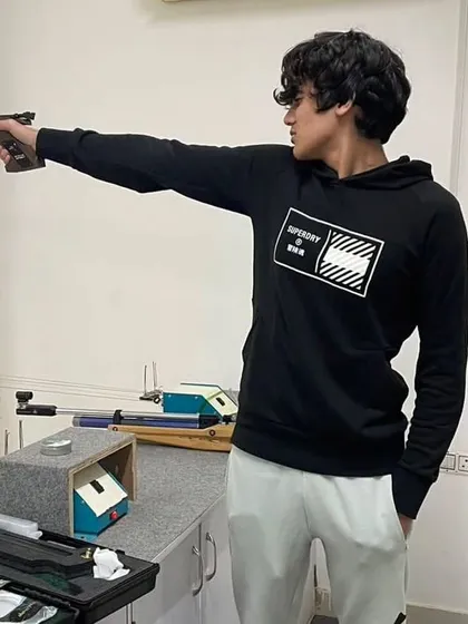 Bhanu Pratap Singh of Pathways World School, who qualified for the 67th National School Games in Bhopal, shows his pistol shooting form.