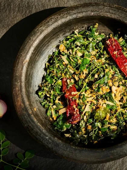 This is our special Cheera Poriyal, a vibrant and wholesome stir-fry made with fresh spinach and aromatic spices. Rich in nutrients, this dish supports detoxification and promotes overall well-being, proving that healthy food can be delicious.