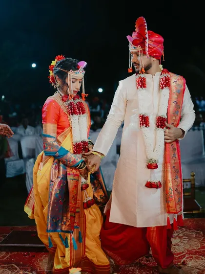 A sacred moment from Rohit and Gayatri's wedding in Raigad, as they take their first steps together as a married couple.