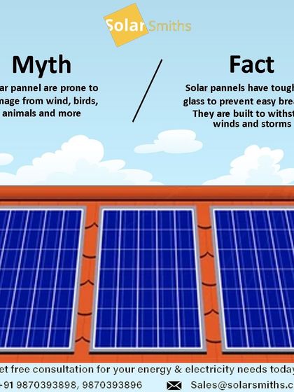 Myth: Solar panels are prone to damage from wind, birds, and animals. Fact: My panels have toughened glass to prevent breakage and are built to withstand winds and storms.