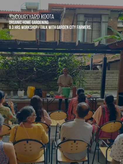 Learning and growing together in our breezy outdoor courtyard. This was an organic home gardening workshop with Garden City Farmers, where participants got their hands dirty and learned about sustainable urban living.