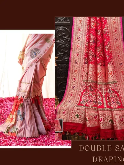 A look at advanced draping styles, like the double saree drape, which can add a unique and regal touch to a Maharashtrian bridal outfit.