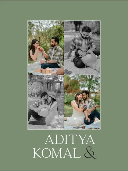 A personalized collage from a picnic shoot, blending color and black and white images for an artistic, scrapbook feel.