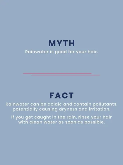 Myth: Rainwater is good for your hair. Fact: Rainwater can be acidic and contain pollutants, potentially causing dryness and irritation. Always rinse your hair with clean water if you get caught in the rain.