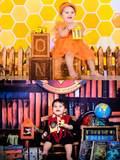 A collage of a honeybee theme and a Harry Potter theme, showing two distinct and creative ideas.