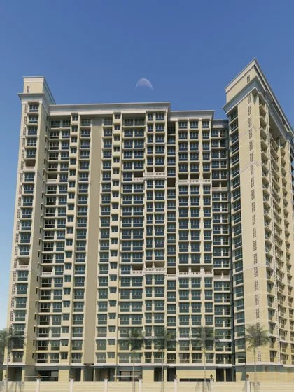 Another view of our Powai residential high-rise, showcasing its elegant form against the sky. The design integrates premium amenities and spacious residences with panoramic views, creating an exclusive lifestyle destination.