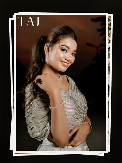 A stylish, magazine-style portrait of the bride. The stacked photo border adds a modern touch to this beautiful shot, where her smile truly lights up the frame.