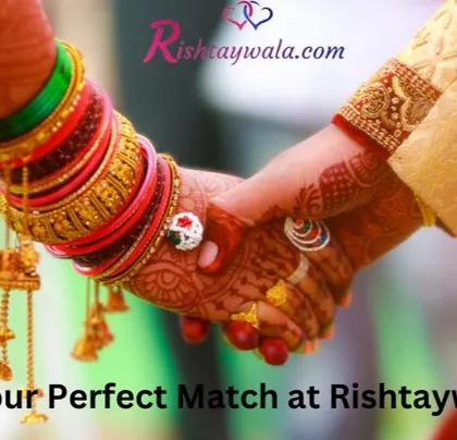 A bride and groom hold hands, their vibrant attire and the bride's kalire adding to the beauty of the moment. Find your perfect match with us.