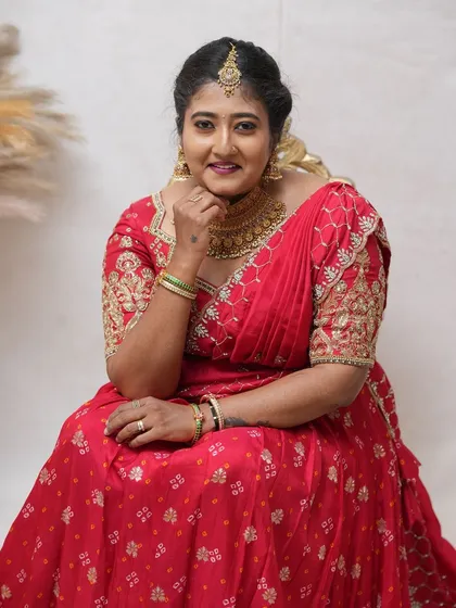 This series showcases a model in a festive look for Ganesha Chaturthi, wearing our complete temple jewellery set. It includes various angles highlighting the necklace, earrings, and maang tikka.