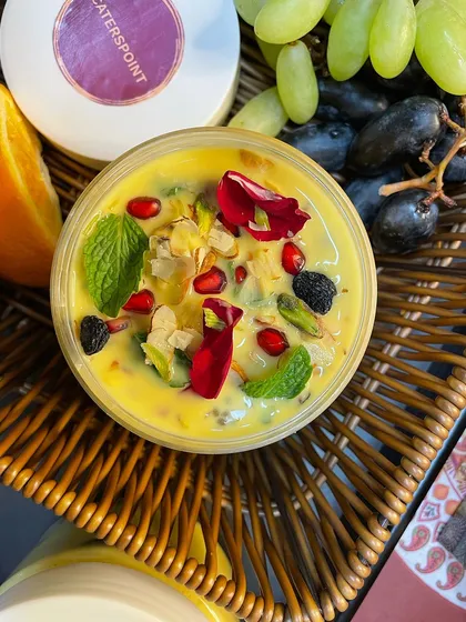 Our fruit custard, presented as a perfect bhog for Janmashtami. It's creamy, fruity, and made with the freshest ingredients.