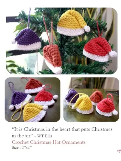 Tiny crochet Santa hat ornaments are one of my most popular Christmas items. They are cute, festive, and fun.