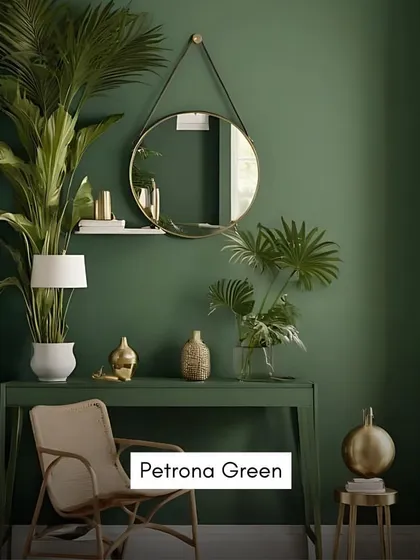 Trending Color: Petrona Green. A deep, rich green that connects your interior to nature, creating a calming yet dramatic effect.