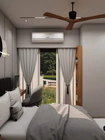A view from the bed towards the window, showing how we design spaces to maximize natural light and create a connection with the outdoors.