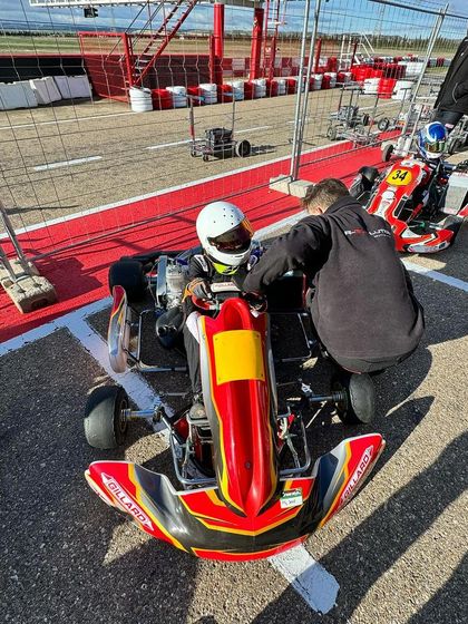 A driver getting ready in the pit lane in Zuera, Spain.